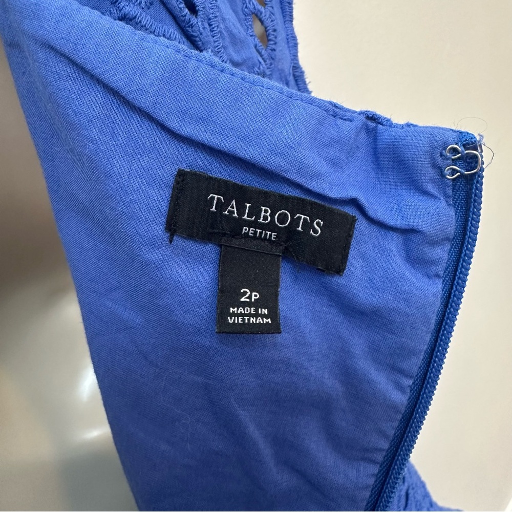 Talbots size 2p blue eyelet dress - Picture 5 of 10